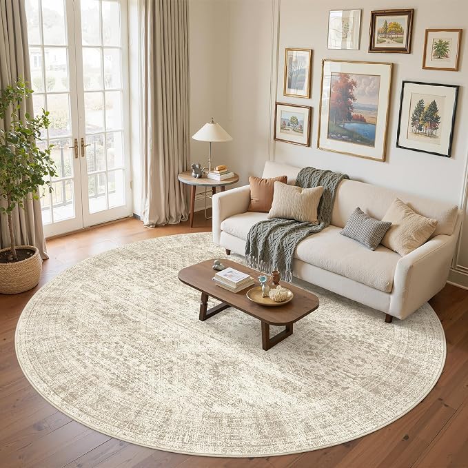 Soalmost Round Rugs 9ft Living Room Circle Area Rug 9x9 Beige Vintage | by Soalmost