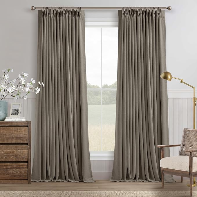 Dark Taupe Linen Blackout Pinch Pleated 108 Inch Curtains by Twodrapes