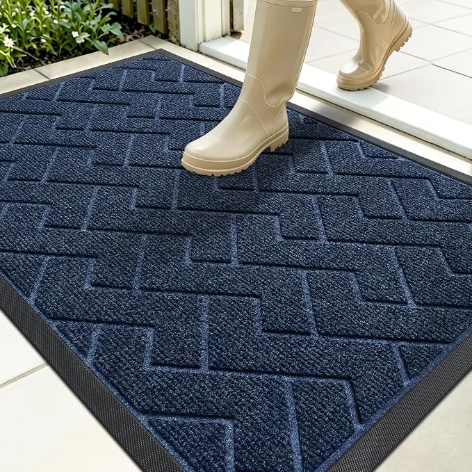 OLANLY Front Door Mat Outside 35x23, All-Season Absorbent Rubber Doormat | Blue by OLANLY