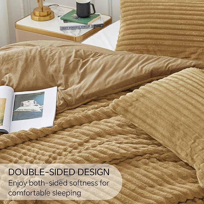 BEDELITE Fleece California King Comforter Set -Super Soft & Warm Fluffy Brown Bedding, Luxury Fuzzy Heavy Bed Set for Winter with 2 Pillow Cases