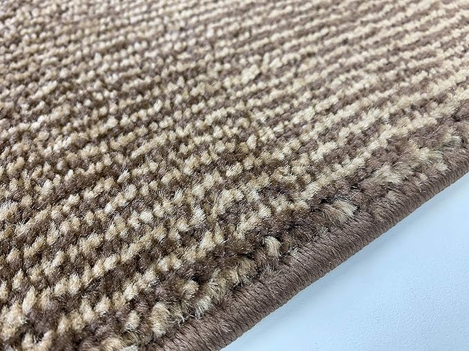 31 inch Wide Hallway Carpet Runner Rug, Custom Length, Non-Slip Rubber Back, Brown, Modern Stripe, 9 feet Long