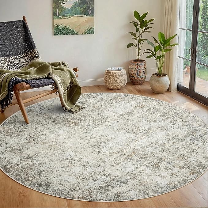 Aelenmu Round Rug 5ft Washable Rug by Aelenmu