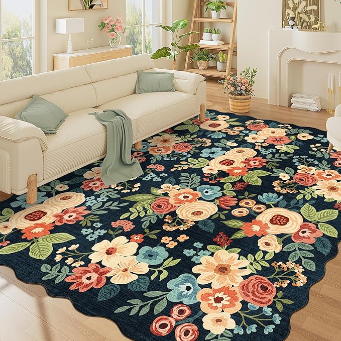 DUKINO 8x10 Area Rug for Living Room, Soft Floral Washable Rug, Low Pile by DUKINO