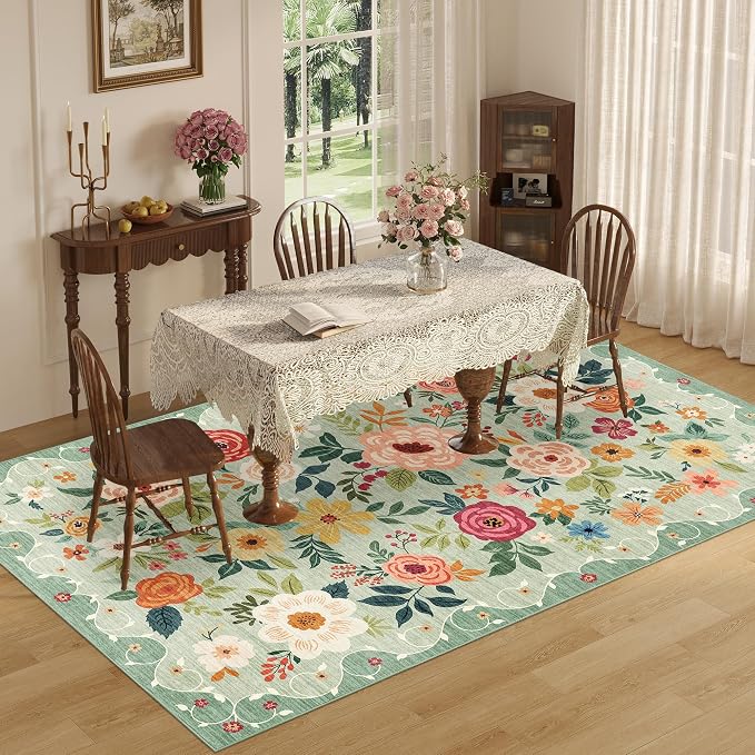 DUKINO 5x8 Area Rug for Bedroom, Floral Washable Rug Non Slip, Non-Shedding - Image 5