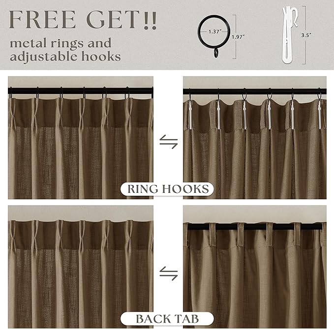Extra Wide 96 Inch Long Pleated Curtains 70 Inch Wide Dutch Cocoa | Pinch Pleat - Image 4