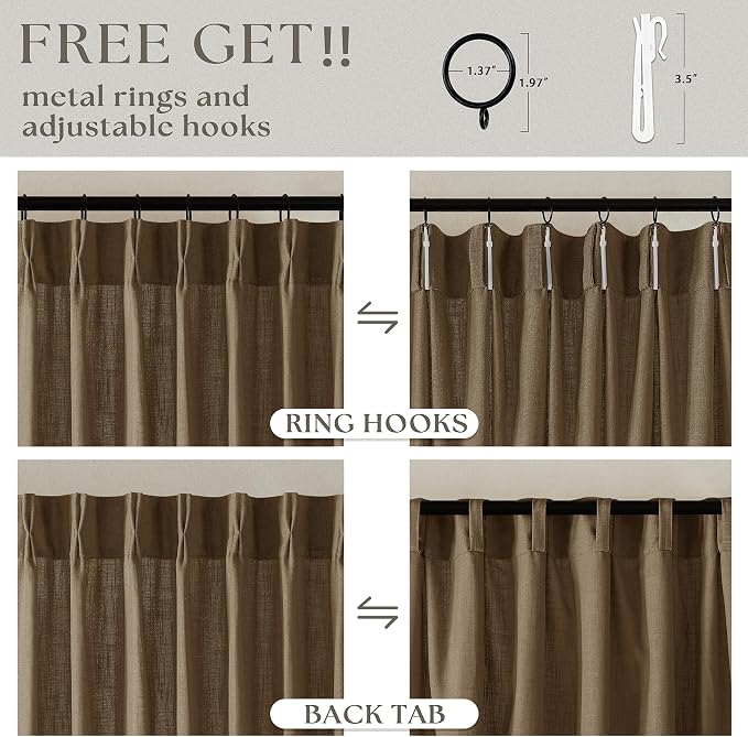 Extra Wide 84 Inch Long Pleated Curtains 70 Inch Wide Dutch Cocoa | Pinch Pleat - Image 5