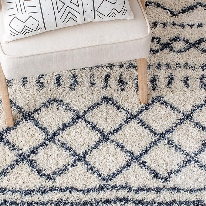 SAFAVIEH Arizona Shag Collection Area Rug - 5'1" x 7'6", Ivory & Slate, Moroccan Design, Non-Shedding & Easy Care, 1.6-inch Thick Ideal for High Traffic Areas in Living Room, Bedroom (ASG741M)