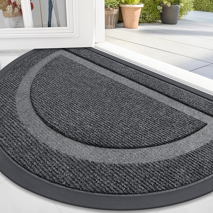 OLANLY Half Circle Front Door Mat Outside 71x47 All-Season Rubber Doormat | Grey by OLANLY