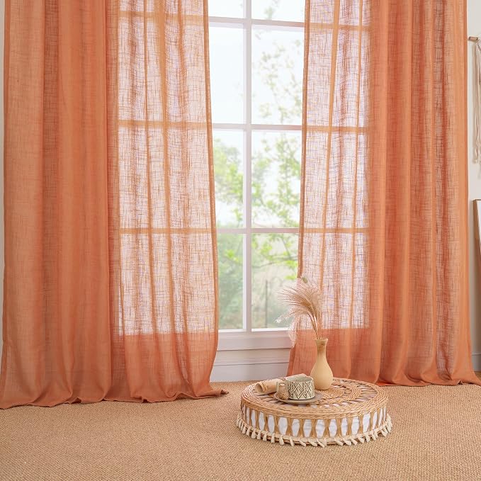 Burnt Orange Sheer Linen Curtains - Image 9