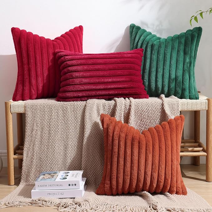 decorUhome Fall Faux Fur Throw Pillow Covers 16x16 Set of 2 Christmas Green | - Image 8