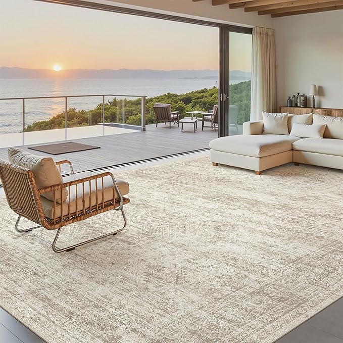 Soalmost Washable Area Rug 8x12 Large Soft Beige Rugs by Soalmost