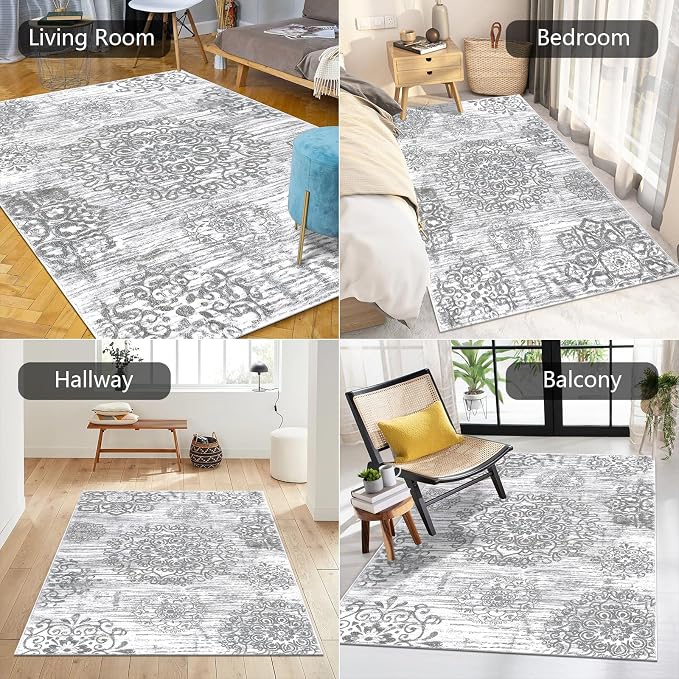 HEBE Area Rug for Entryway 3'x5', Washable Non Slip Boho Bedroom Rug | Soft - Image 5