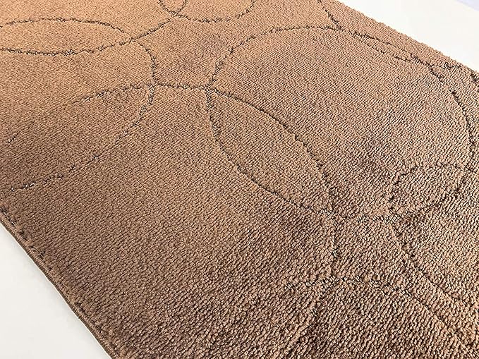 Custom Size Modern Geometric Pattern Carpet Runner Rug for Hallways, Slip Resistant Latex Rubber Backed, 31 inch Wide X Customized Length, Circles Brown, 31 inch X 33 feet