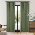 84 Inch Olive Green Linen Pinch Pleated Blackout Curtains Dual Layer | 100% by Twodrapes