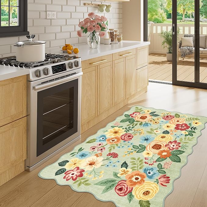 DUKINO 3x4 Rug, Non Slip Floral Washable Area Rug by DUKINO