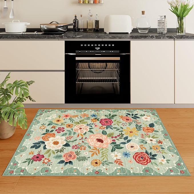DUKINO 3x4 Area Rug, Floral Washable Rug - Image 9