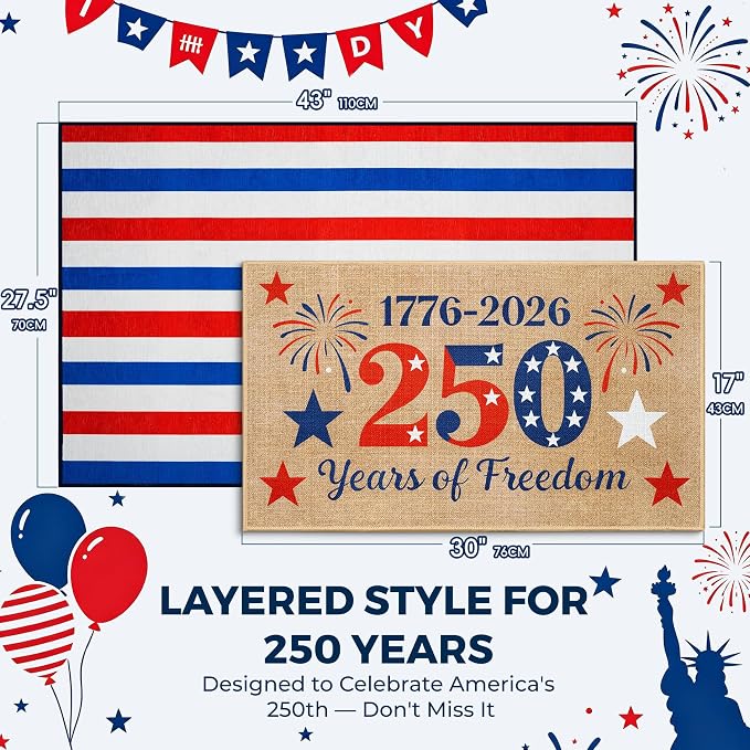 2 Pcs Patriotic Door Mat, America 250th Anniversary Layered Welcome Mat - Image 2