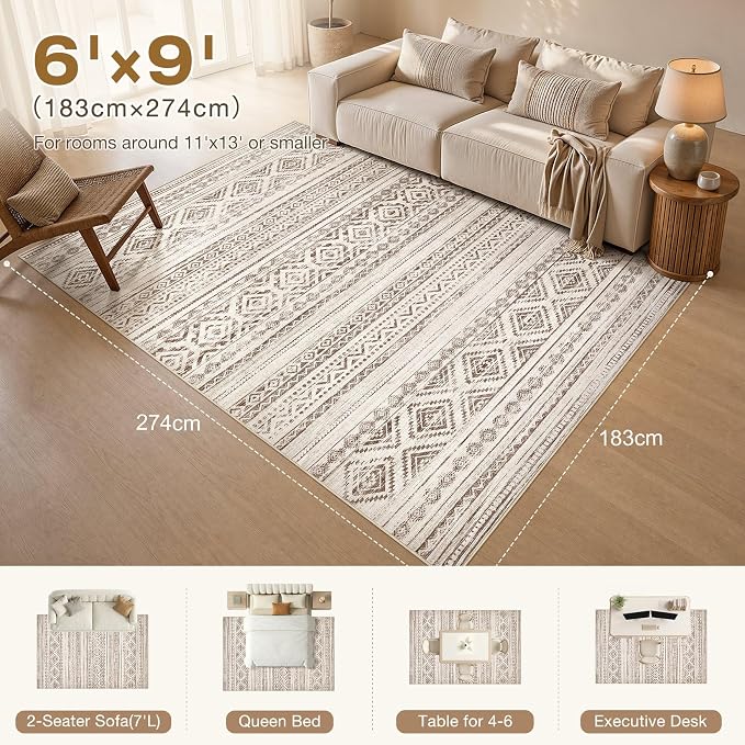 cotiled 6x9 Area Rugs for Living Room: Boho Washable Rug for Dining Room | - Image 2
