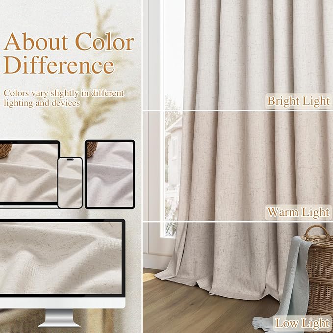 Extra Long 100% Blackout Linen Curtains - Image 7