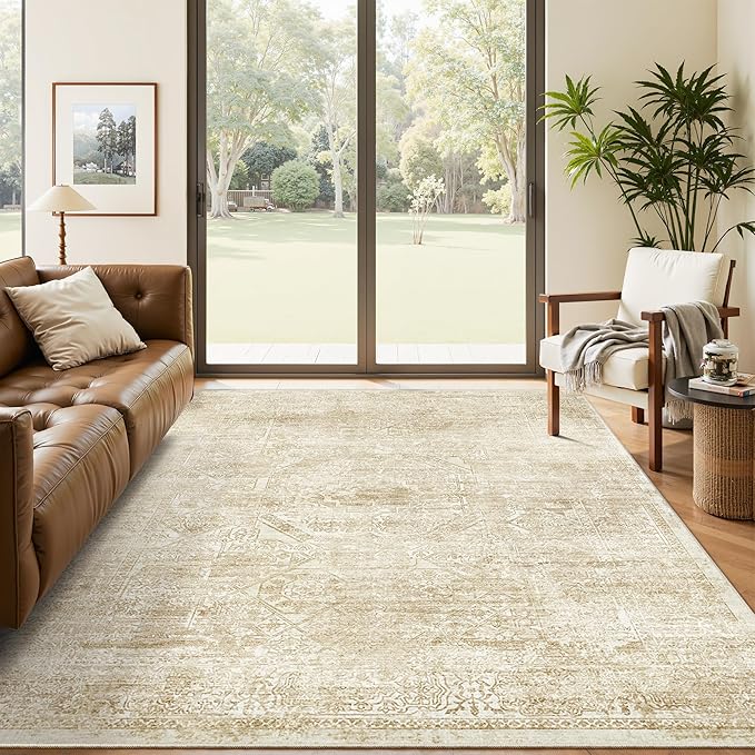 Soalmost 5x7 Area Rugs Beige/Ivory Washable Trendy Faded Style Floral Rugs | by Soalmost