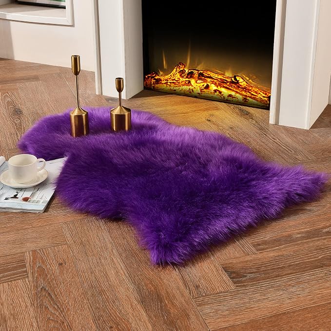 duduta Purple Faux Sheepskin Rug 2x3 ft, Small Faux Fur Chair Covers | Shag by duduta