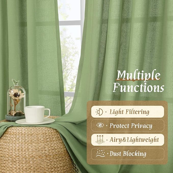 Green Linen Curtains 63 inch Length - Image 9