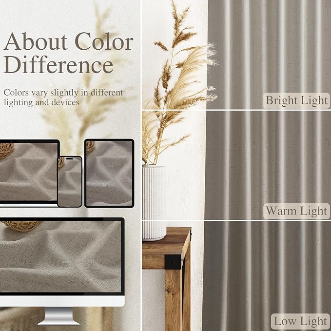 Grey Beige Linen Curtains 96 Inches Long - Image 3
