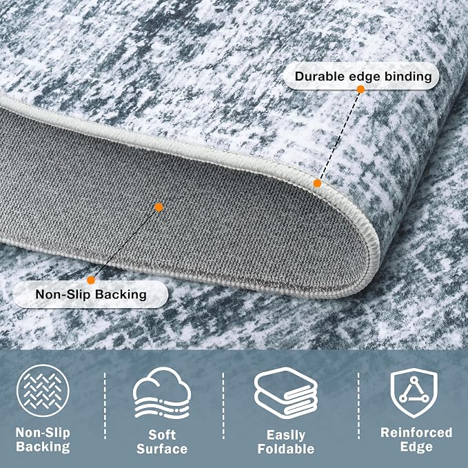 10x14 Area Rug for Living Room Bedroom: Non-Slip Modern Light Slate Blue | - Image 5