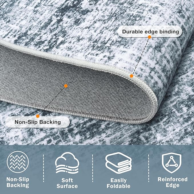 9x12 Area Rug for Living Room Bedroom: Non-Slip Modern Light Slate Blue | - Image 5