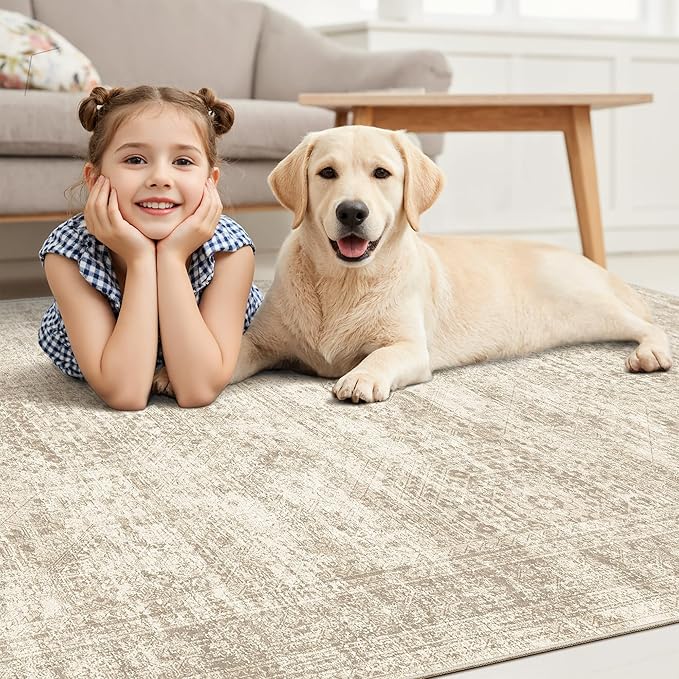 Soalmost 10x14 Area Rugs for Living Room Washable Rug Non-Slip Beige | Large - Image 3