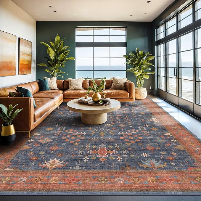 Washable Navy Blue Living Room Rug, 7x10 Area Rug - Image 6
