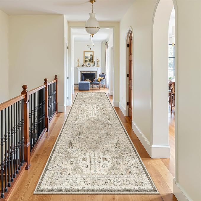 Madane Hallway Runner Rug 3x10 Washable Kitchen Runners 10ft, Ivory/Brown | - Image 5