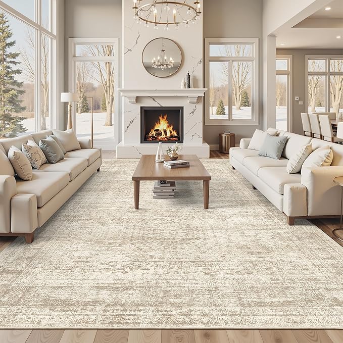 Soalmost 10x12 Area Rugs for Living Room Washable Rug Non-Slip Beige | Large by Soalmost