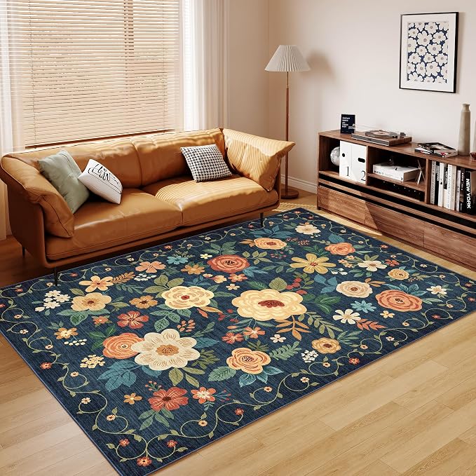 DUKINO 8x10 Area Rugs, Floral Washable Living Room Rug Non Slip, Stain Resistant - Image 9