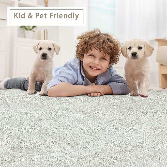 8x10 Washable Area Rugs for Living Room, Dining Room | Neutral, Ultra Soft Faux - Image 6