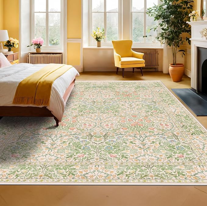 Light Beige Green Living Room Rug, 6x8 Washable Area Rug - Image 6