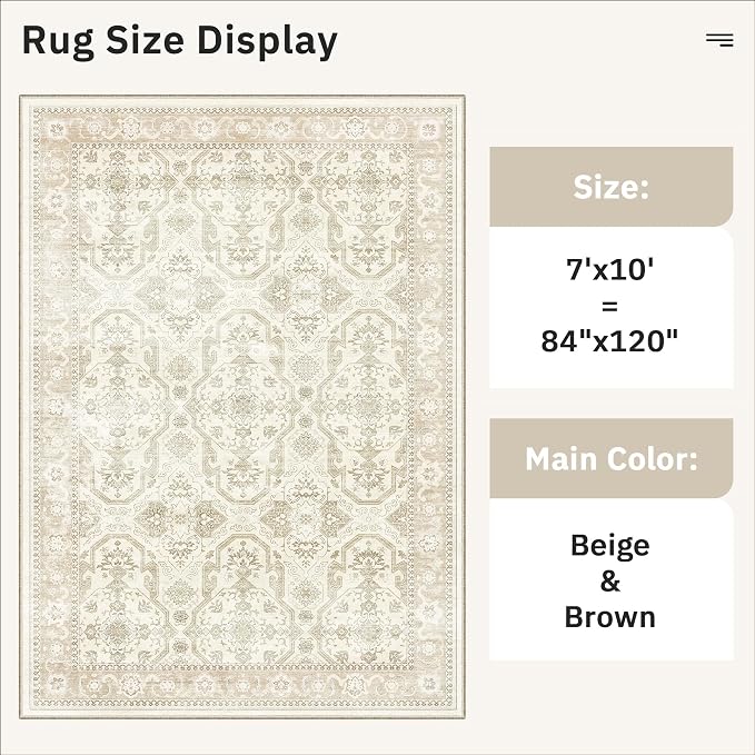Soalmost 7x10 Area Rug for Living Room Washable Rugs Non-Slip Beige/Brown | - Image 5