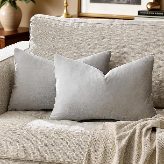 GIGIZAZA Silver Grey Velvet Throw Pillow Covers 12x20 Pack of 2 | Decorative - Image 6
