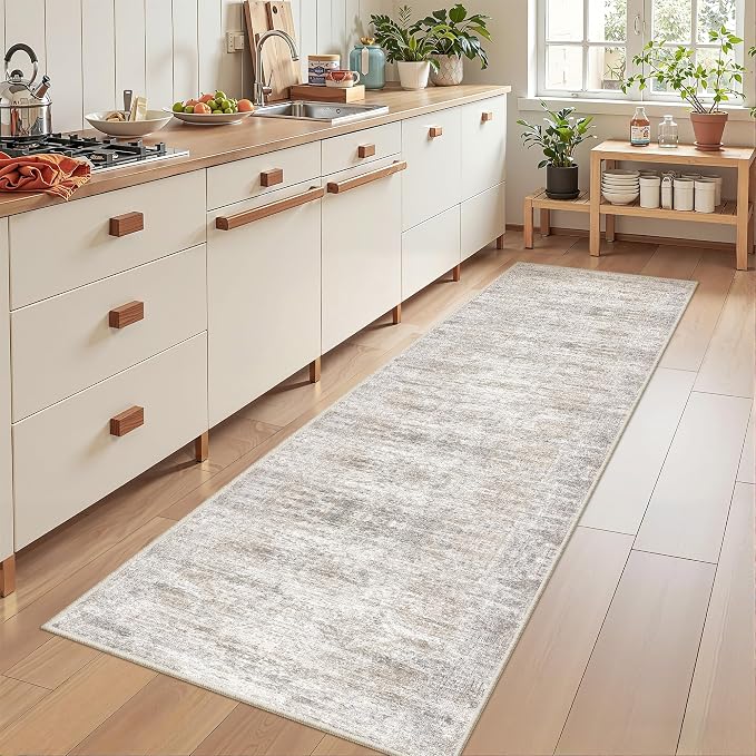 2x8 Runner Rug Non Slip, Washable Hallway Runner Rug, Taupe | Neutral Rugs - Image 4