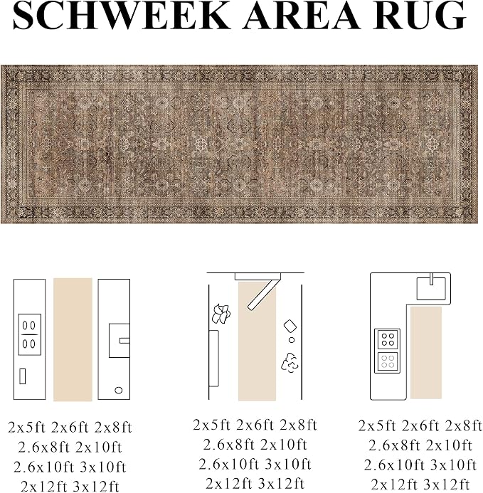 Schweek 2x6 Brown Runner Rugs Washable Non Slip Kitchen Rug Hallway Runners | - Image 2