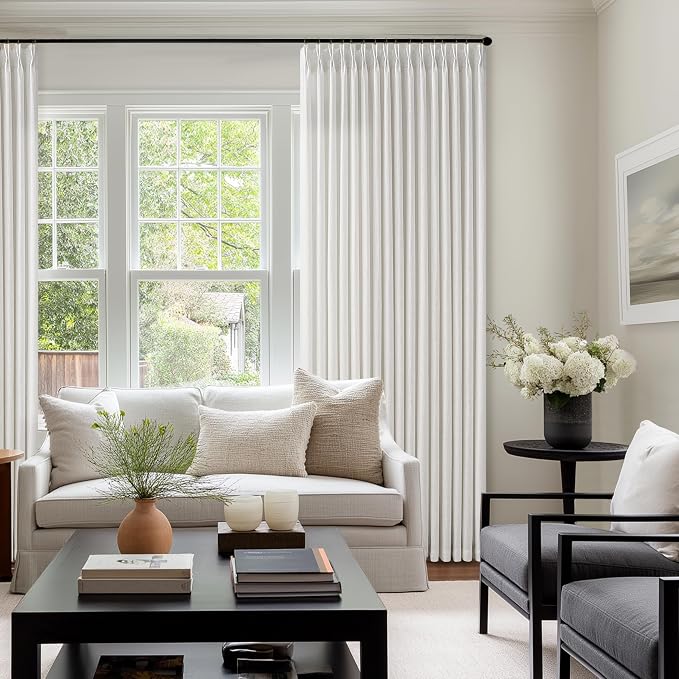 100 Inch Light Filtering Linen Pleat Farmhouse Beige Curtains | Pinch Pleated by Twodrapes