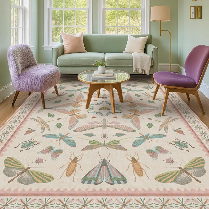 Washable 5x8 Light Pink Rug for Bedroom - Image 9