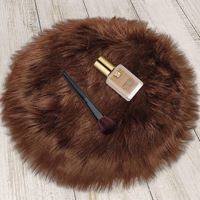 1.3ft Small Round Brown Rug, Thick Furry Fluffy Carpet by TENNOLA