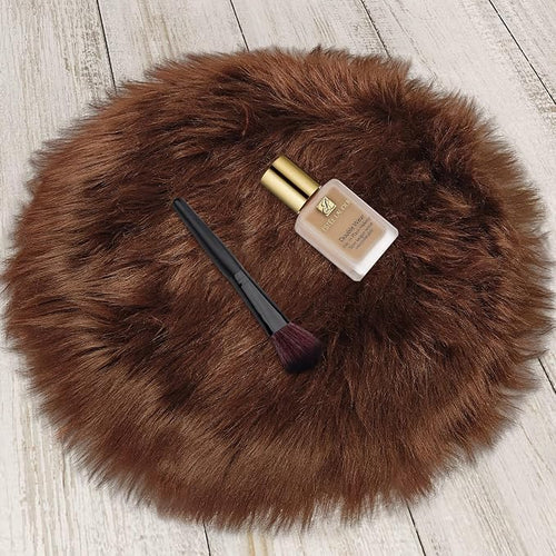 1.3ft Small Round Brown Rug, Thick Furry Fluffy Carpet by TENNOLA
