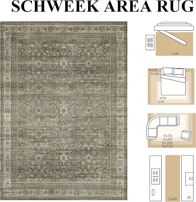 Schweek 6x9 Area Rug Brown Grey Non-Slip Washable Rugs - Image 2