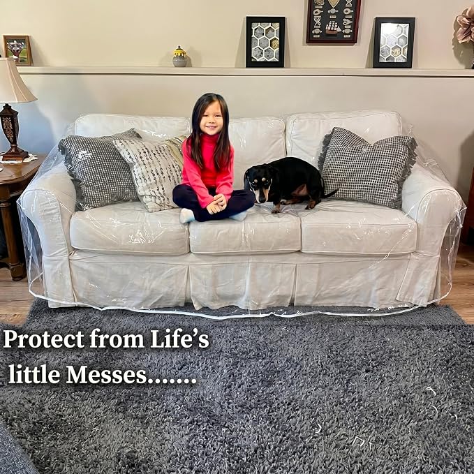 Evelots Clear Vinyl Couch Cover, Waterproof 3-Seat Sofa Protector | Heavy-duty - Image 4