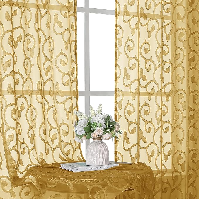 Furman Gold Sheer Curtains 84 inches Long by OWENIE