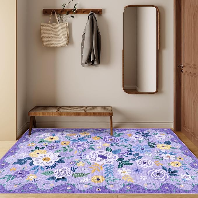 DUKINO 4x6 Area Rug, Floral Washable Rug Non Slip Office Chair Mat, Stain - Image 7