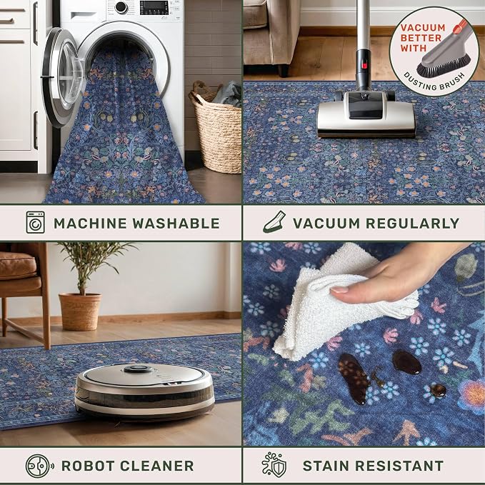 Non Slip 2x10 Dark Blue Hallway Runner - 10ft Long Runner Rugs - Image 4