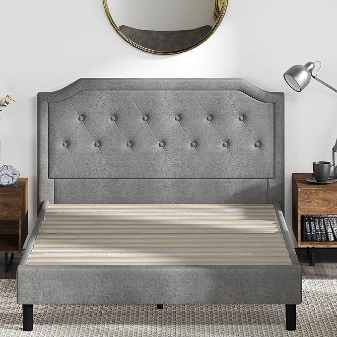 ZINUS Kellen Upholstered Scalloped Platform Bed Frame, Mattress Foundation, Wood Slat Support, No Box Spring Needed, Easy Assembly, Full